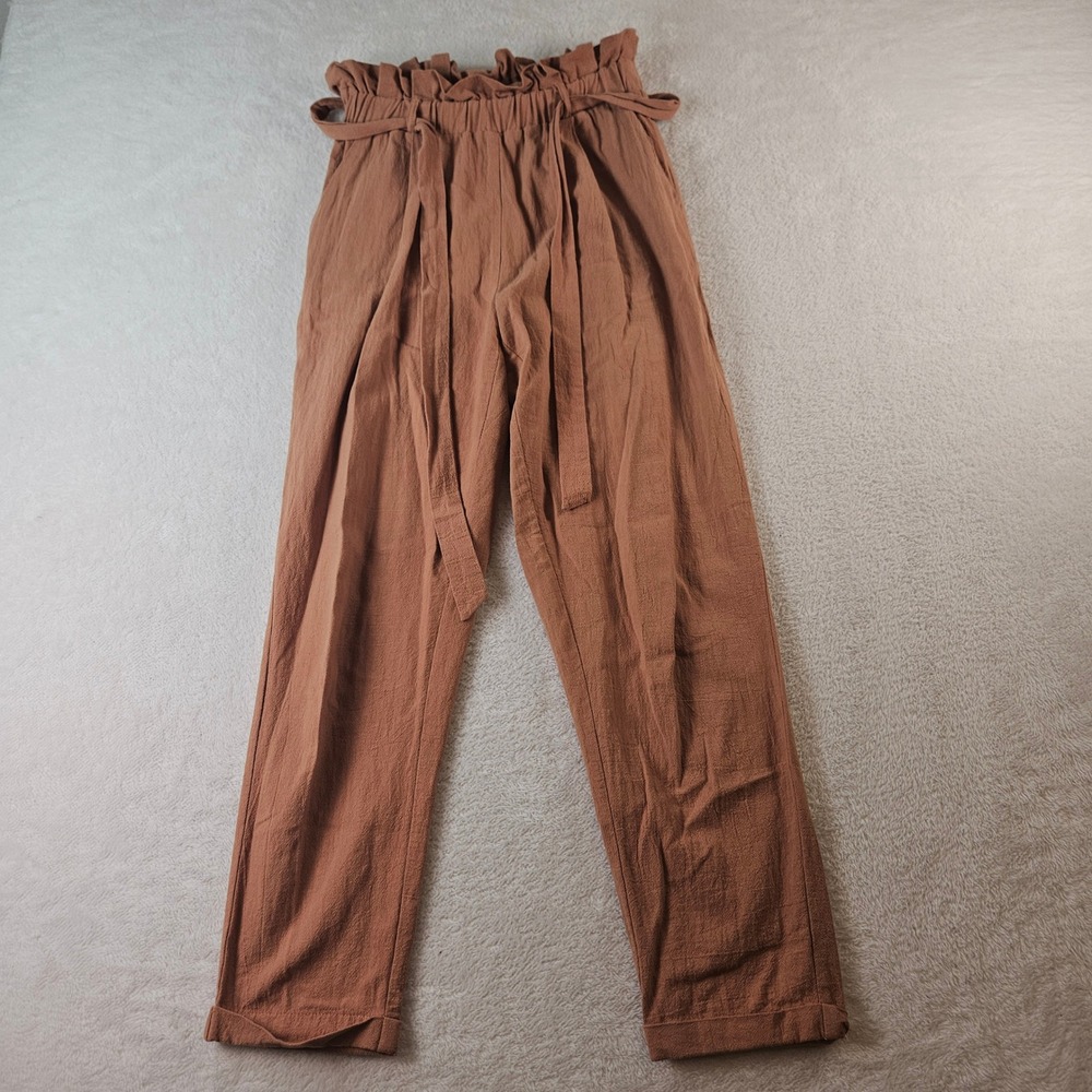 Favlux Fashion Terracotta Paperbag Waist Pants Rust Cuffed Trousers Small
